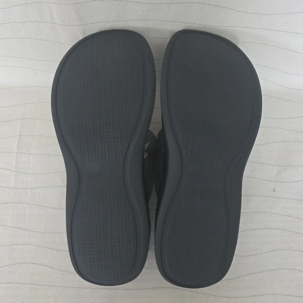 Vionic Womens Luminous High Tide Black Wedge Platform Flip Flop Sandals Size 10